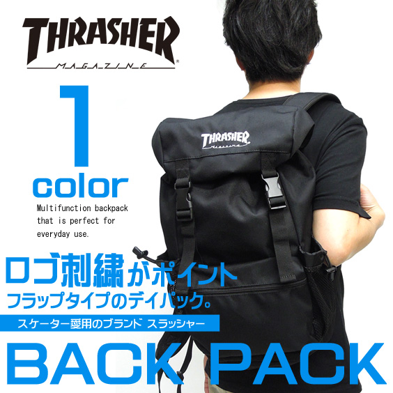 THRASHER バッグ スラッシャー デイパック ロゴ刺繍入り フラップタイプ リュックサック THRASHER-THRCD502