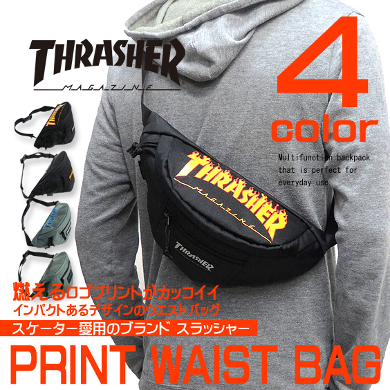 THRASHER スラッシャー ウエストバッグ ボディバッグ ロゴとブランドタグ ポーチ THRASHER-THRFL-3900