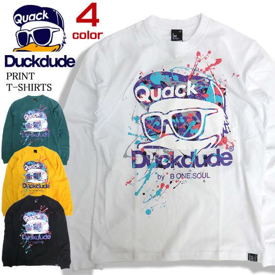 DUCK DUDE Tシャツ スプラッシュプリント 長袖Tシャツ メンズ ロンT ダックデュード ビーワンソウル TSL-102