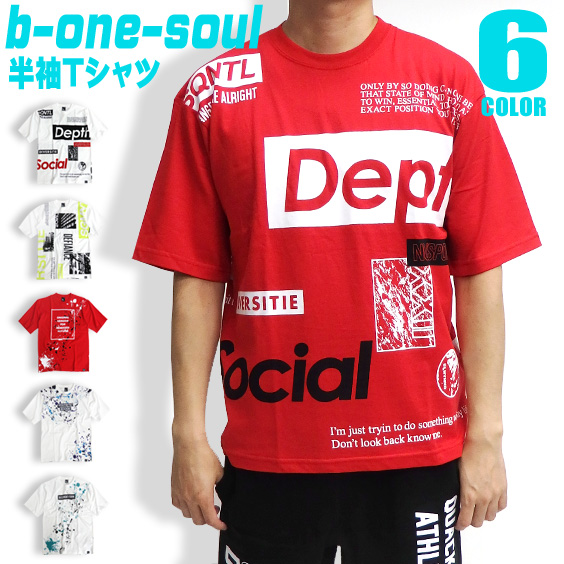 b-one-soul Tシャツ 総柄プリント 半袖Tシャツ B ONE SOUL トップス メンズ ストリート系 TSS-328