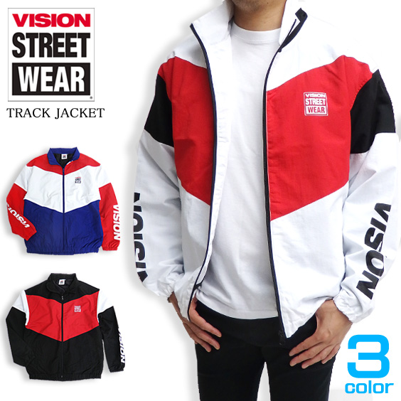 VISION トラックジャケット ビジョン 切り替えトラックジャケット ビッグシルエット 袖ロゴ プリント VISION-042