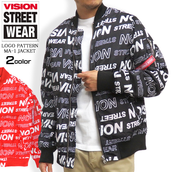 VISION MA-1 総柄 フライトジャケット メンズ ブルゾン ビジョンストリートウェア ロゴプリント VISION-047