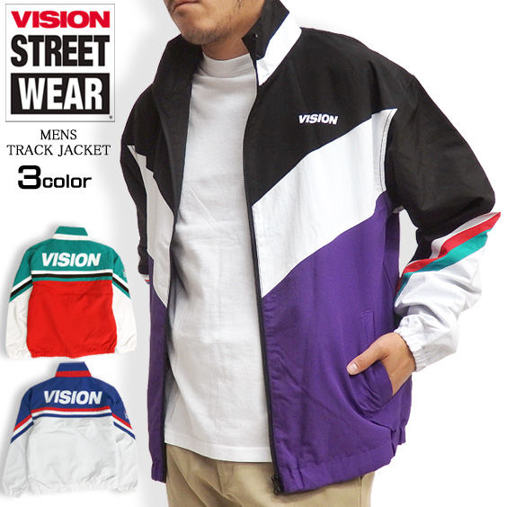 VISION トラックジャケット 切り替え ナイロンジャケット メンズ ジャージ トラックトップ アウター VISION-048