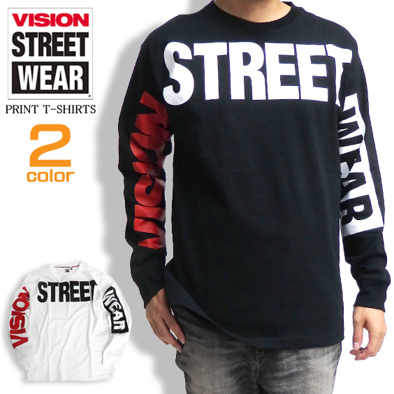 VISION Tシャツ BIGロゴ 長袖Tシャツ メンズ ロンT ロゴプリント トップス 長袖 袖ロゴ VISION-059