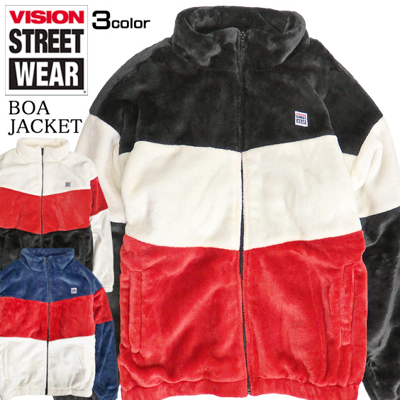 VISION ジャケット 切り替え ボアジャケット メンズ ヴィジョン ボア フリース アウター ロゴ刺繍 VISION-081