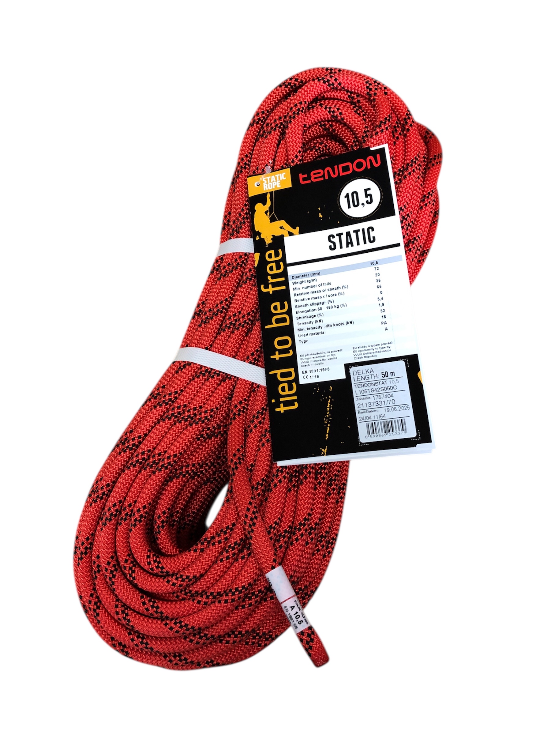 セミスタティックロープ 10.5mm50 m テンドン レッドEN1891 レスキュー