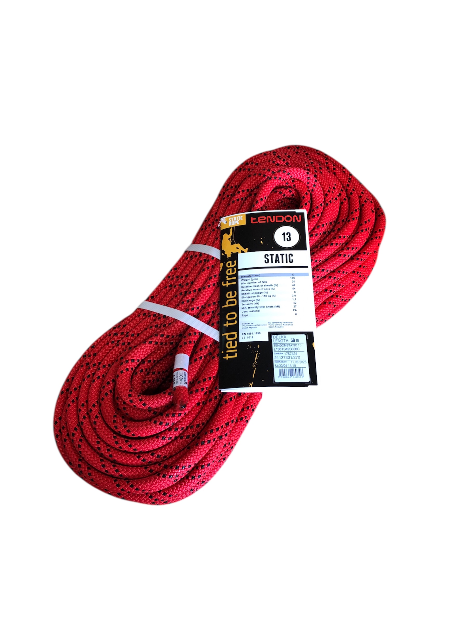 セミスタティックロープ 13mm50 m テンドン レッドEN1891
