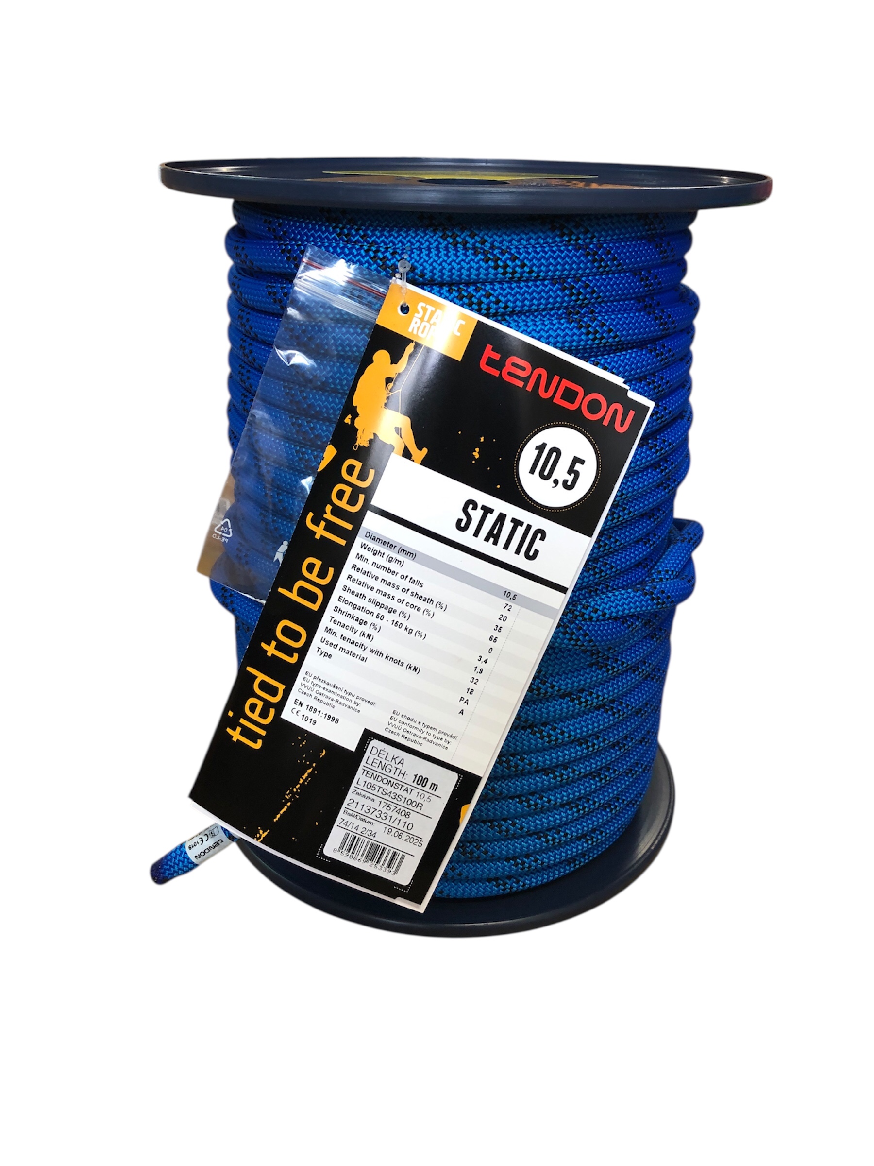 セミスタティックロープ 10.5mm100 m テンドン ブルーEN1891
