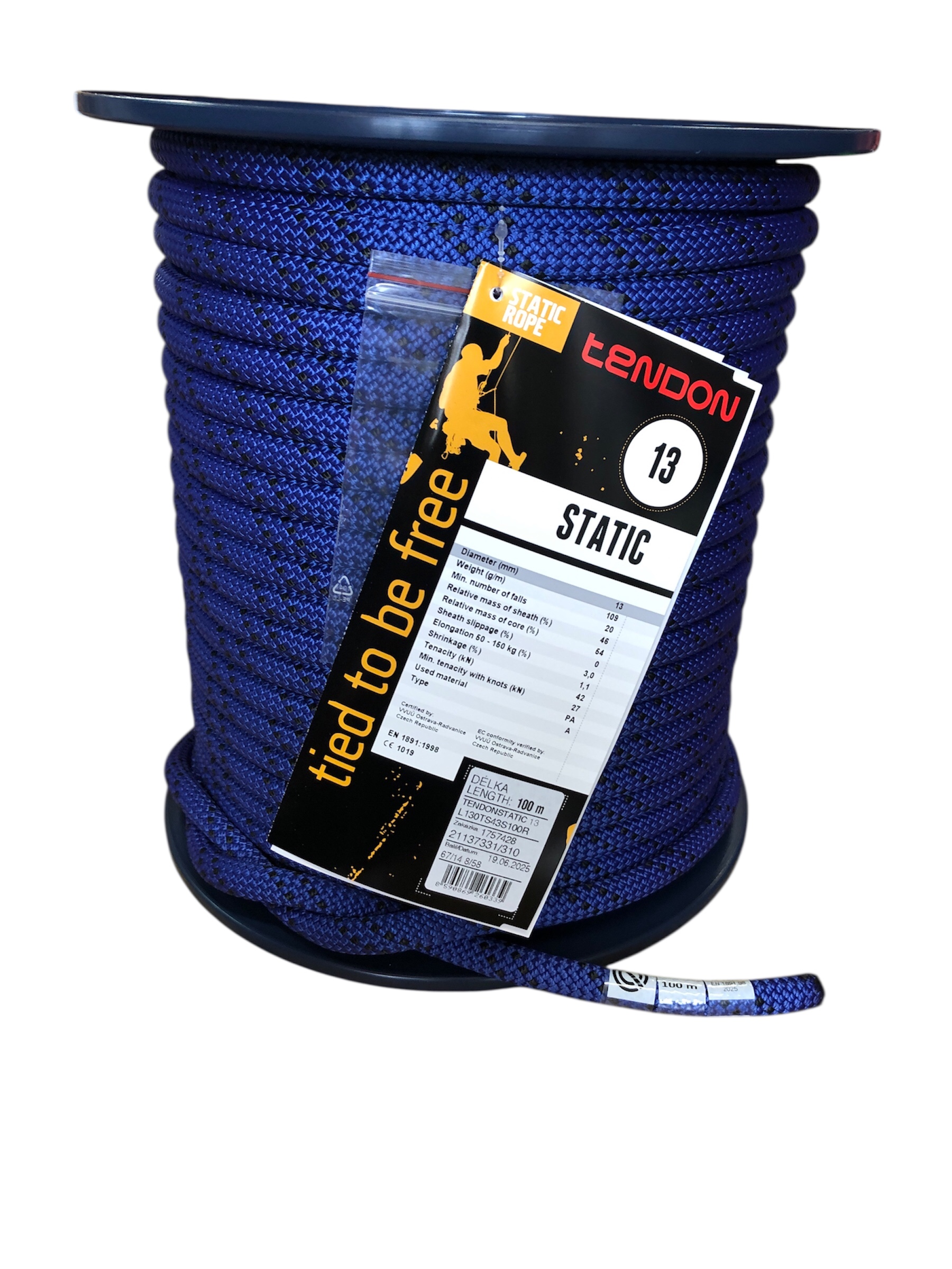 セミスタティックロープ 13mm100 m テンドン ブルーEN1891