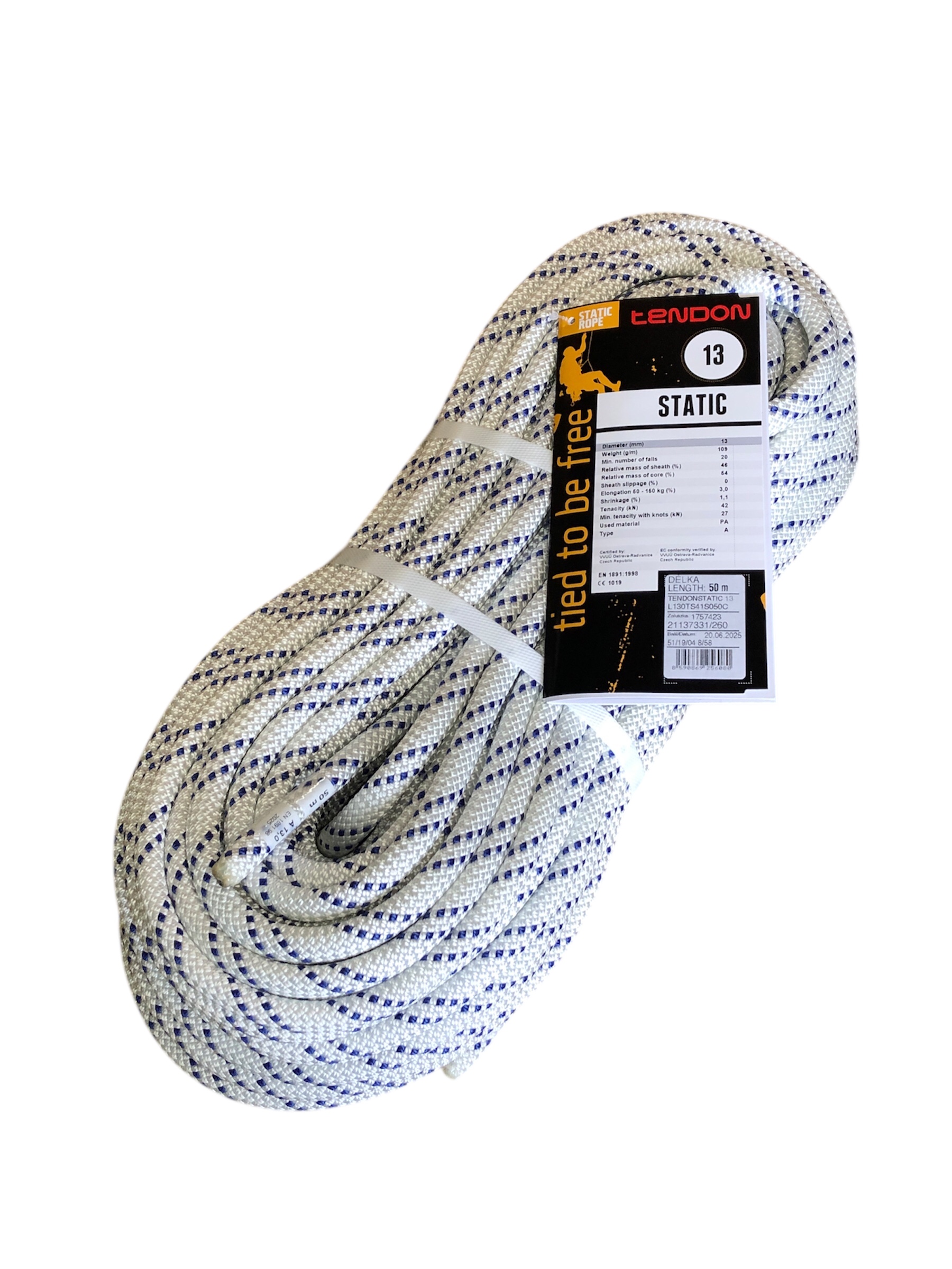 セミスタティックロープ 13mm50 m テンドン ホワイトEN1891