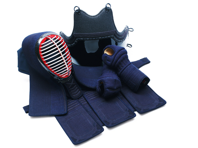 送料無料 剣道 ミツボシ 6mm織刺 防具セット 天 ベーシック ヘリ紺鹿革