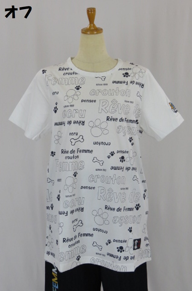232-1001　ラウンドネック半袖プリントチュニック（綿９５％、ポリウレ５％)サイズ：Ｍ・Ｌ・ＸＬ