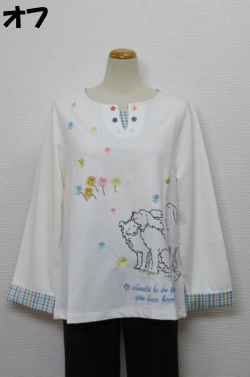 221-1003　袖口チェック切り替え長袖Ｔシャツ　（綿８５％、ポリ１０％、ポリウレ５％）　サイズ：M・L・XL