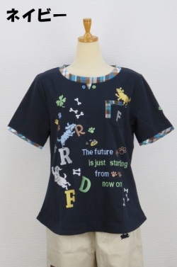 252-1010　チェック切り替え半袖Ｔシャツ　（綿95％、ポリウレ5％）サイズ：Ｍ・Ｌ・ＸＬ
