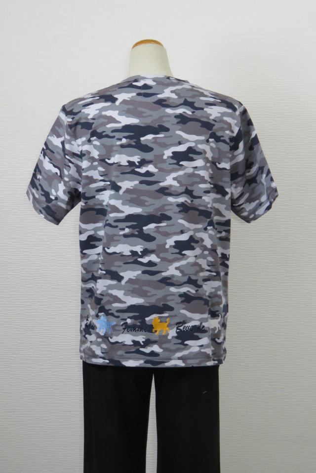 192-1015 迷彩柄 Vネック半袖Tシャツ （綿95％、ポリウレ5％）