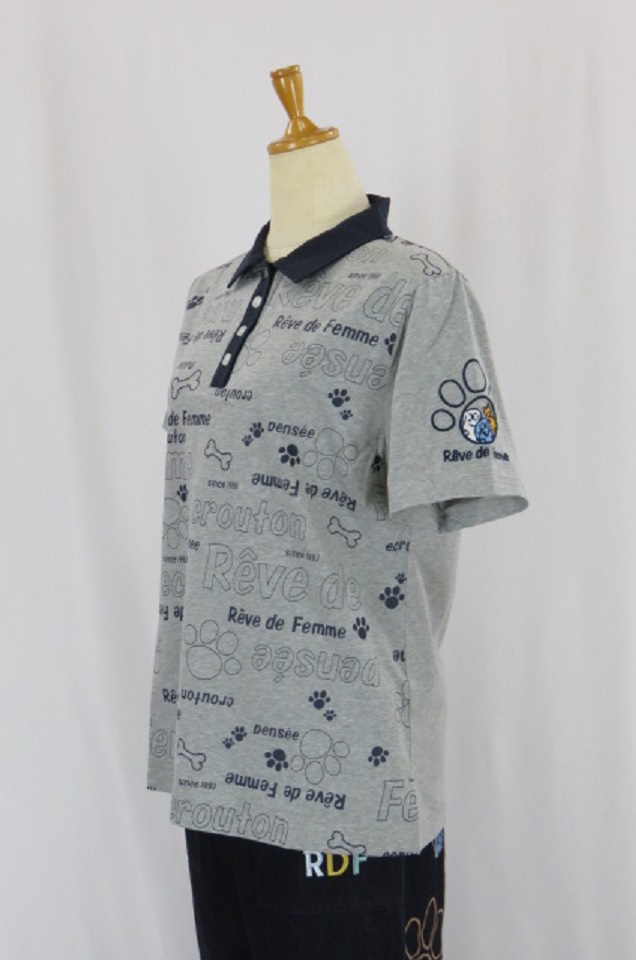 232-1002 襟付きプリントTシャツ（綿95％、ポリウレ5％）サイズ