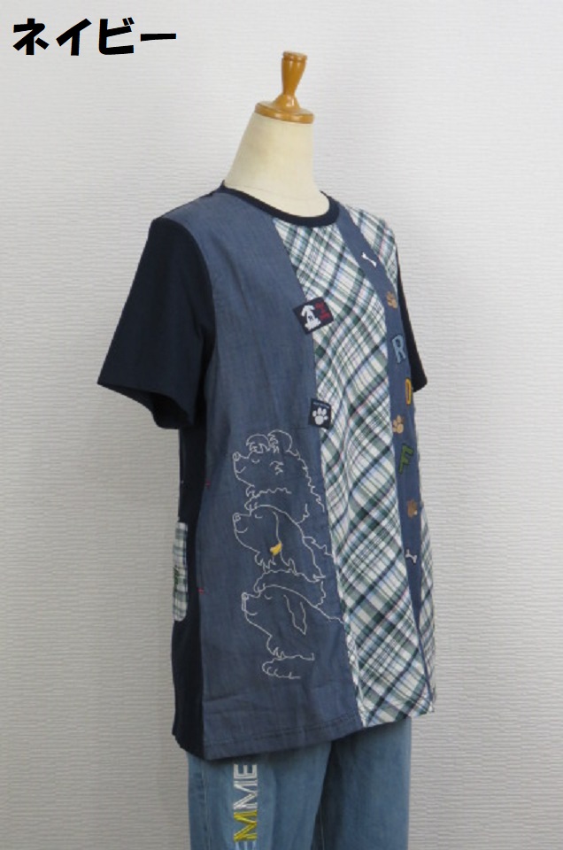 ヨーコチャン ストレッチ チュニック Tシャツ 半袖　異素材切り替え osharewalker チュニック レディース 春夏 トップス カットソー
