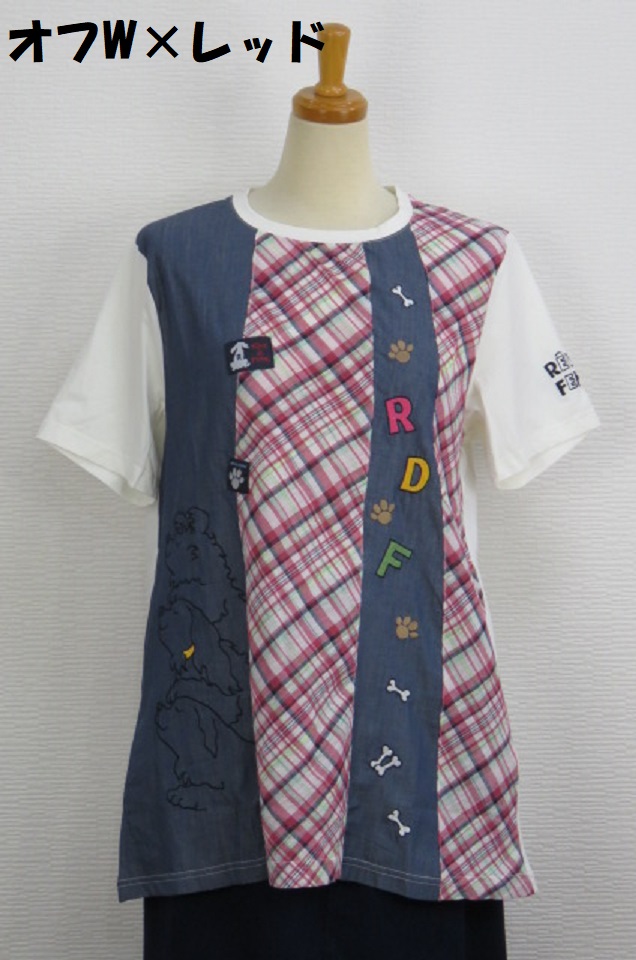 ヨーコチャン ストレッチ チュニック Tシャツ 半袖　異素材切り替え osharewalker チュニック レディース 春夏 トップス カットソー