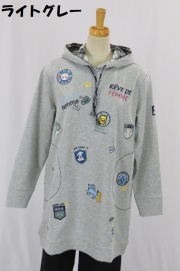 233-1003　チュニック丈薄手パーカー(綿80％、ポリ15％、ポリウレ5％)　サイズ：Ｍ・Ｌ・ＸＬ