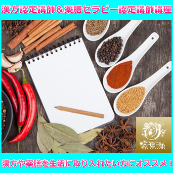 漢方認定講師＆薬膳セラピー認定講師講座【送料無料】 Ｗ資格・ディプロマ込