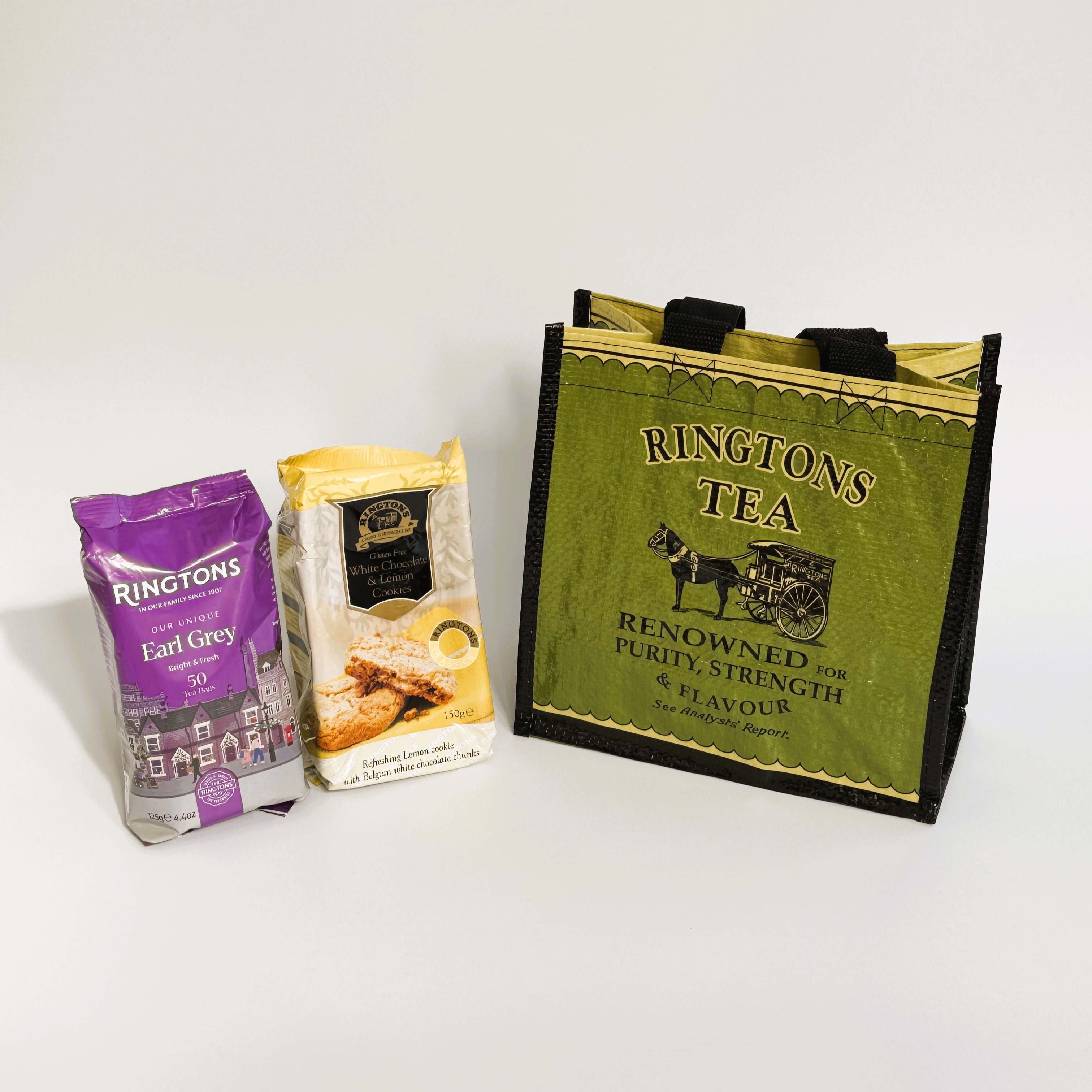 英国紅茶 Ringtons リントンズ 【アールグレイ＆ホワイトチョコレートレモンクッキー＆バッグ付き 英国ティータイムセット】