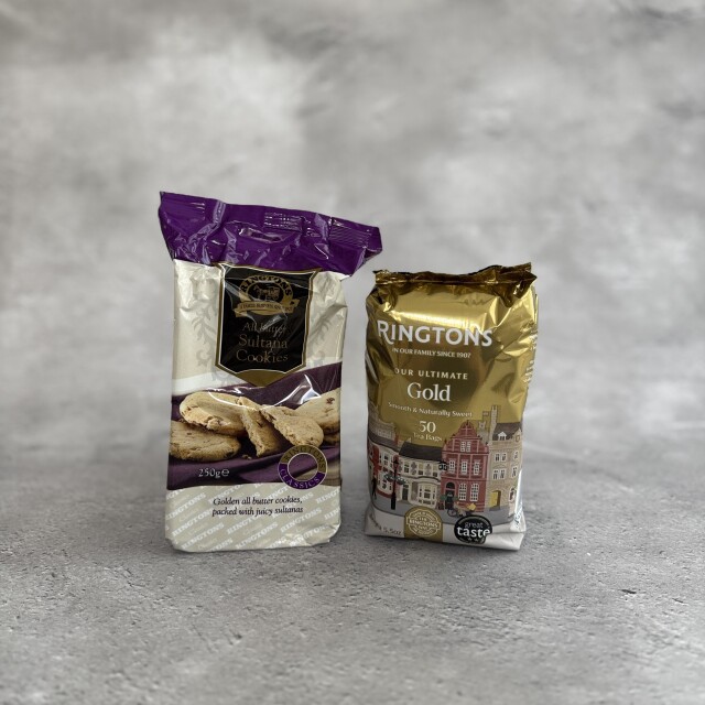 英国紅茶 Ringtons リントンズ 【ゴールド＆サルタナクッキーペアリングセット】