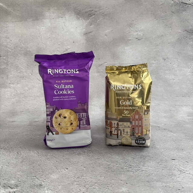 英国紅茶 Ringtons リントンズ 【ゴールド＆サルタナクッキーペア