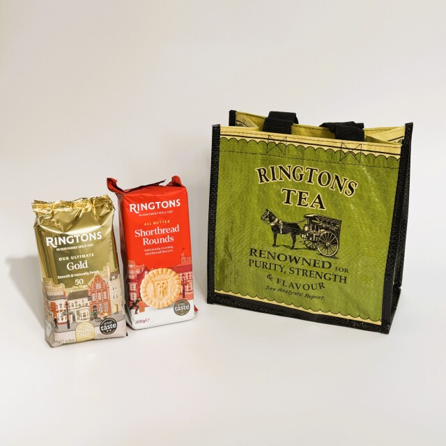 英国紅茶 Ringtons リントンズ 【ゴールド＆ショートブレッド＆バッグ付き 英国ティータイムセット】