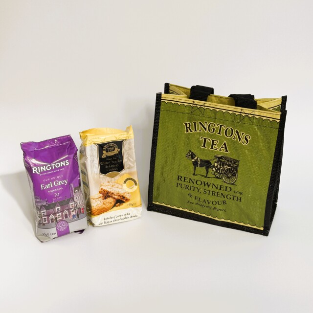 英国紅茶 Ringtons リントンズ 【アールグレイ＆ホワイトチョコレートレモンクッキー＆バッグ付き 英国ティータイムセット】