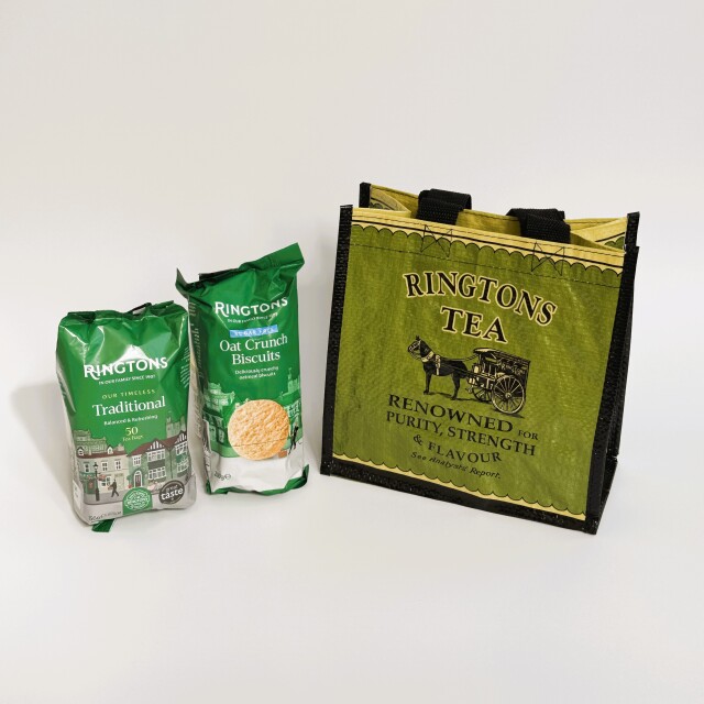 英国紅茶 Ringtons リントンズ 【トラディショナル＆オーツクランチビスケット＆バッグ付き 英国ティータイムセット】