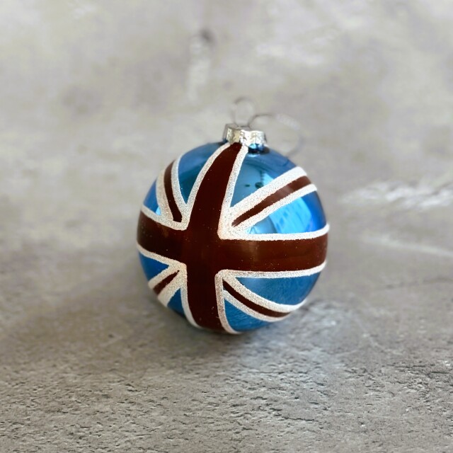 英国クリスマスに！ユニオンジャック柄のハンドメイドのガラス製オーナメント