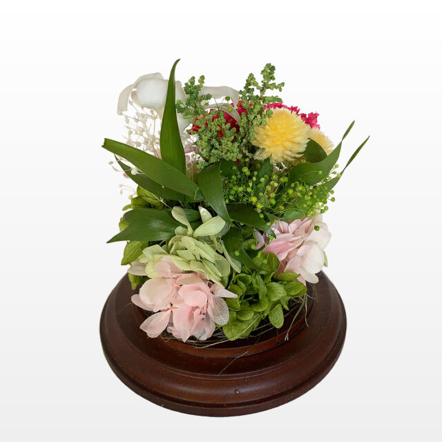 ガラスドームのお供え向け プリザーブドフラワー 仏花｜お供え用