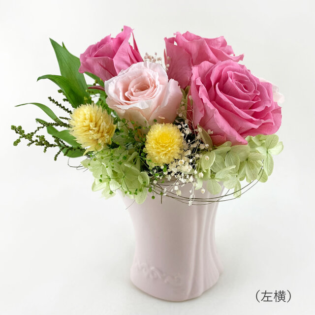 お供え用プリザーブドフラワー　ピンク系ローズ　左横