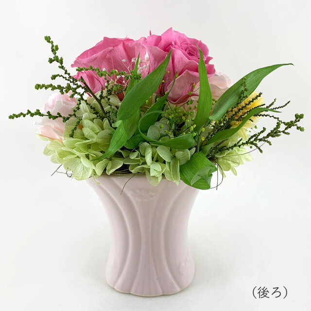 お供え用プリザーブドフラワー　ピンク系ローズ　後ろ
