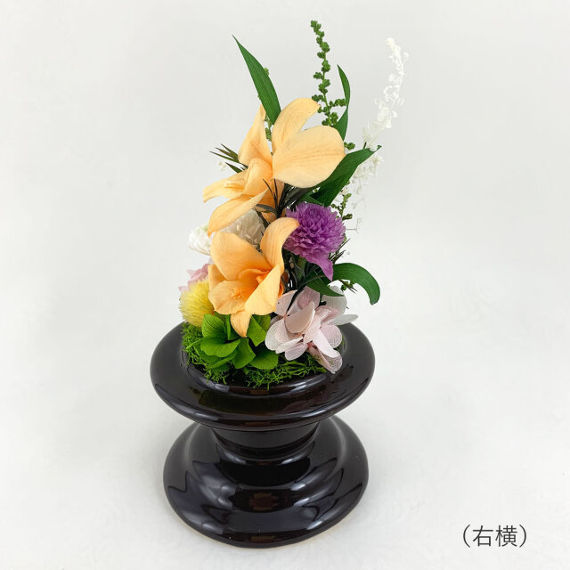 プリザーブドフラワー 仏花 ガラスドーム デンファレ オレンジ 右横
