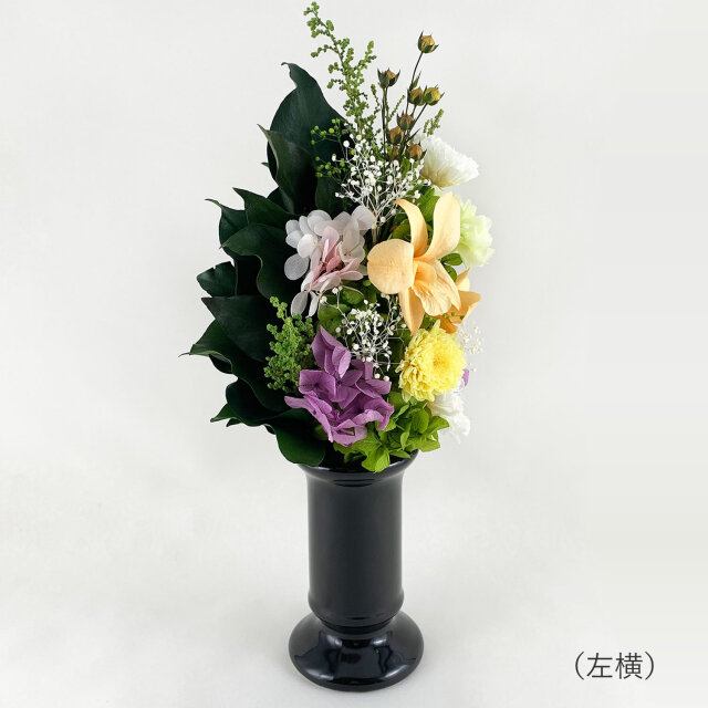 プリザーブドフラワー 仏花 仏壇用 デンファレ 菊　オレンジ 左横