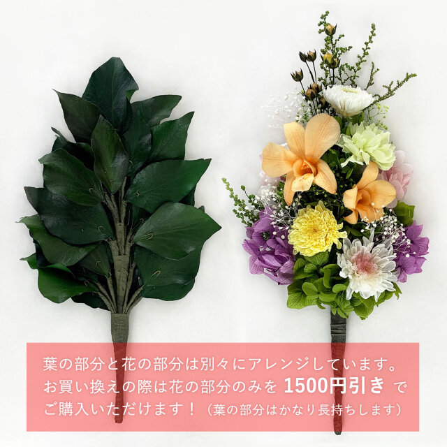 プリザーブドフラワー 仏花 仏壇用 デンファレ 菊　オレンジ