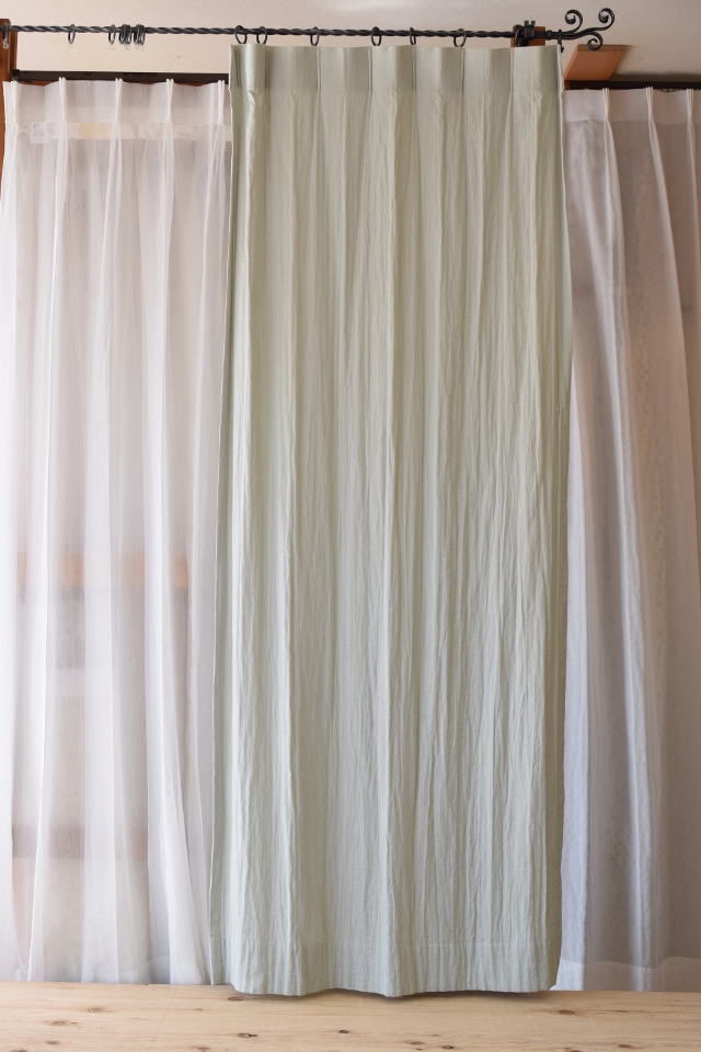 ダブルガーゼカーテン　リノコトンオールドブルー