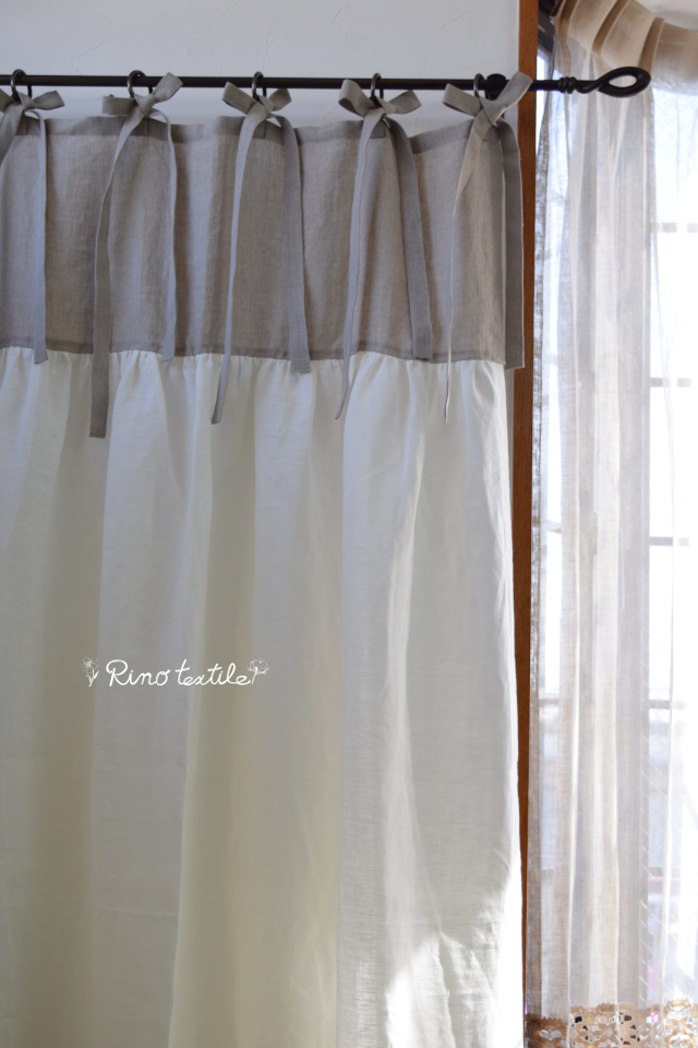 【新品】カーテン（ツートン） ツートンカラー（2色） ドレスカーテン・ リボン付き 薄厚地 【リノ