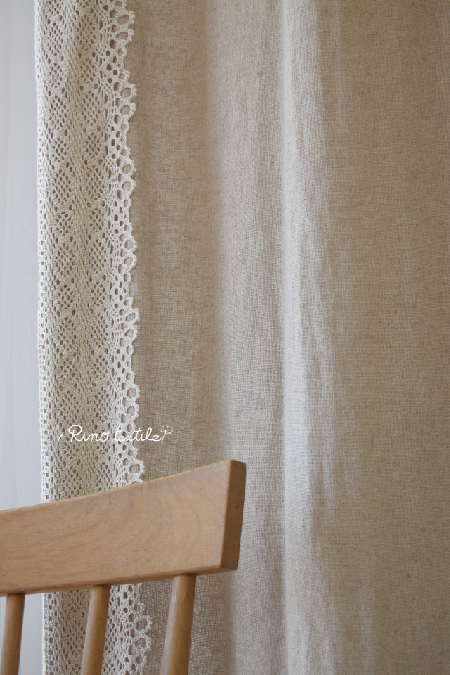 リネンカーテンおしゃれレース付きフランス産ナチュラル麻カーテン