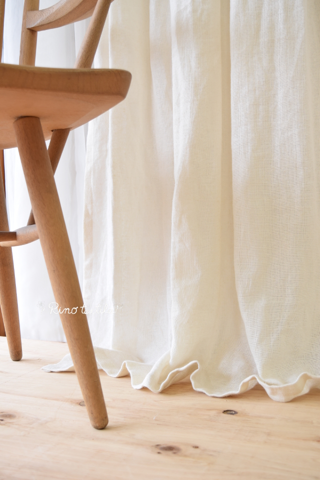 値下げ中！】ANTRY＊リネン ツートンリボンカーテン 140×230cm アイアント