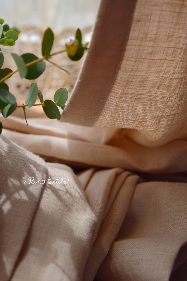 リネンカフェカーテン　２色使い　裾アルル