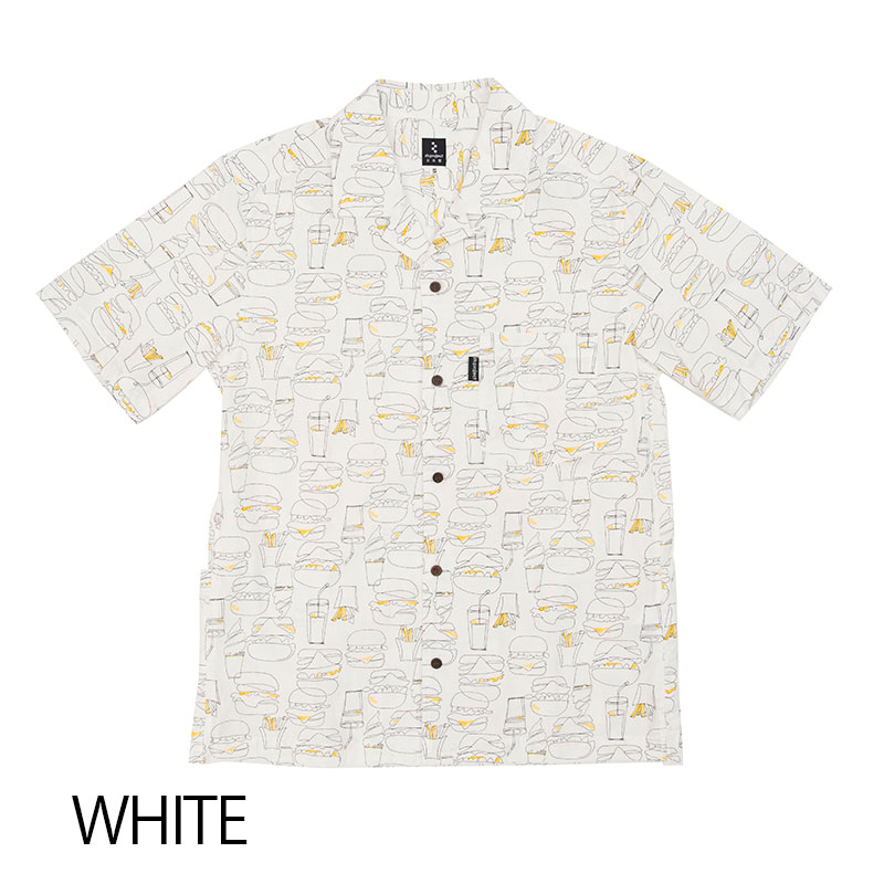 【サイクリストアロハ バーガー】ハンバーガー柄 背ポケット 開襟 通気性の良いコットン 日本製 No.2268