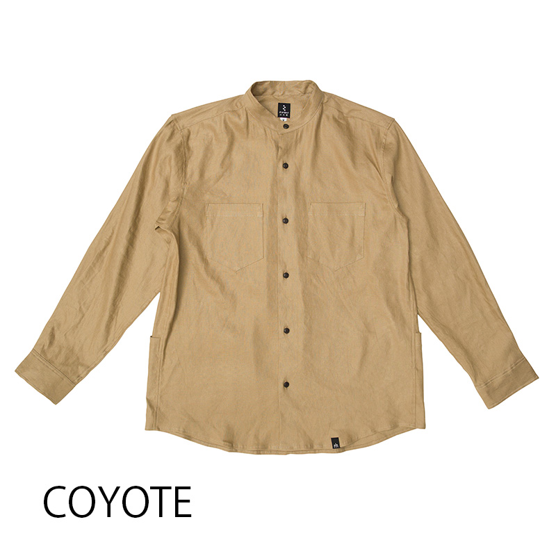 【バンドカラーシャツ】ロングスリーブ リネン レーヨン 吸汗速乾 接触冷感 バックポケット 日本製 No.2272