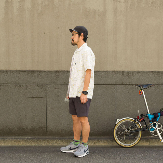 【サイクリストアロハ バーガー】ハンバーガー柄 背ポケット 開襟 通気性の良いコットン 日本製 No.2268