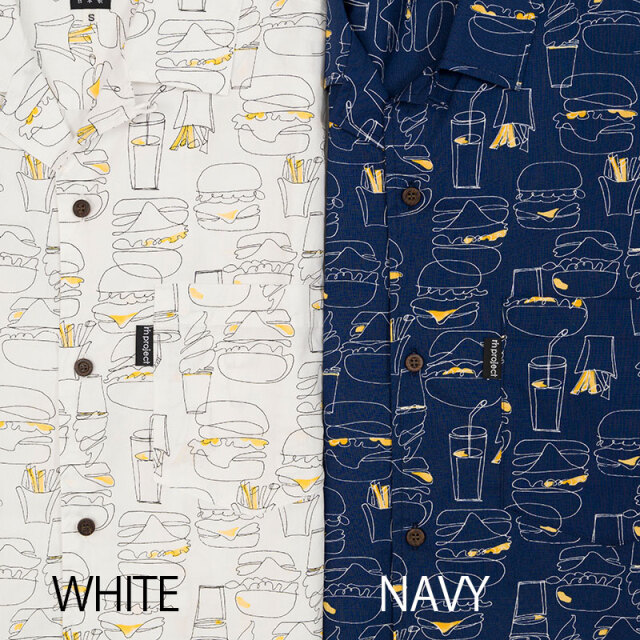 サイクリストアロハ バーガー】ハンバーガー柄 背ポケット 開襟 日本製