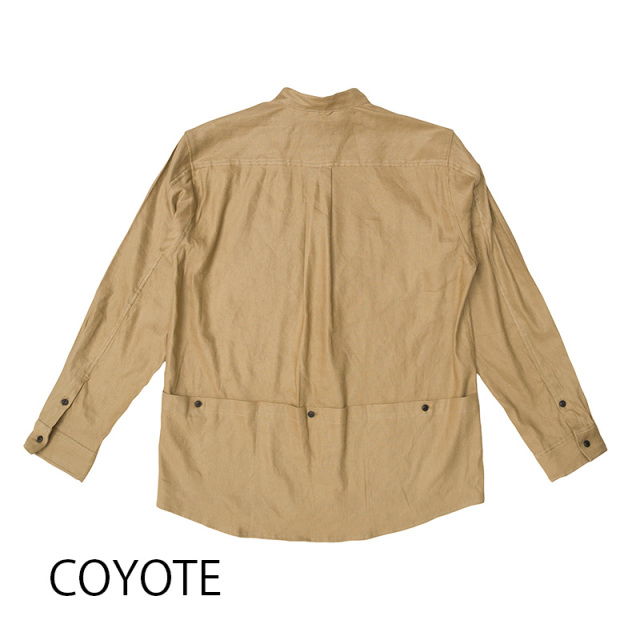 【バンドカラーシャツ】ロングスリーブ リネン レーヨン 吸汗速乾 接触冷感 バックポケット 日本製 No.2272