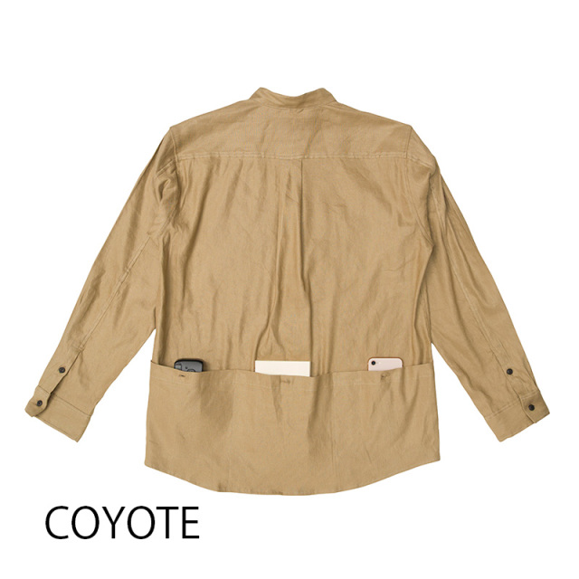 【バンドカラーシャツ】ロングスリーブ リネン レーヨン 吸汗速乾 接触冷感 バックポケット 日本製 No.2272