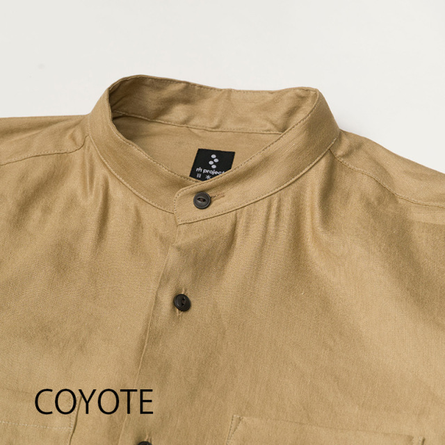 【バンドカラーシャツ】ロングスリーブ リネン レーヨン 吸汗速乾 接触冷感 バックポケット 日本製 No.2272