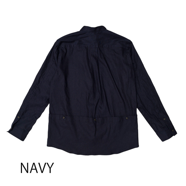 【バンドカラーシャツ】ロングスリーブ リネン レーヨン 吸汗速乾 接触冷感 バックポケット 日本製 No.2272